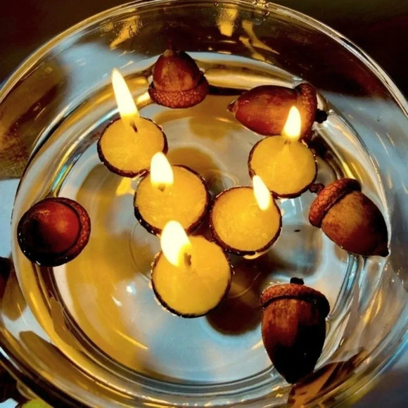 24 Floating Acorn Cap Candles - Handmade - Picture 4 of 11
